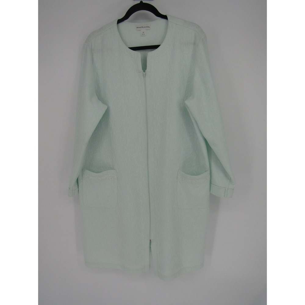 Miss Elaine Robe Womens XL Mint Green Zip Floral Jacquard 368209 House Coat